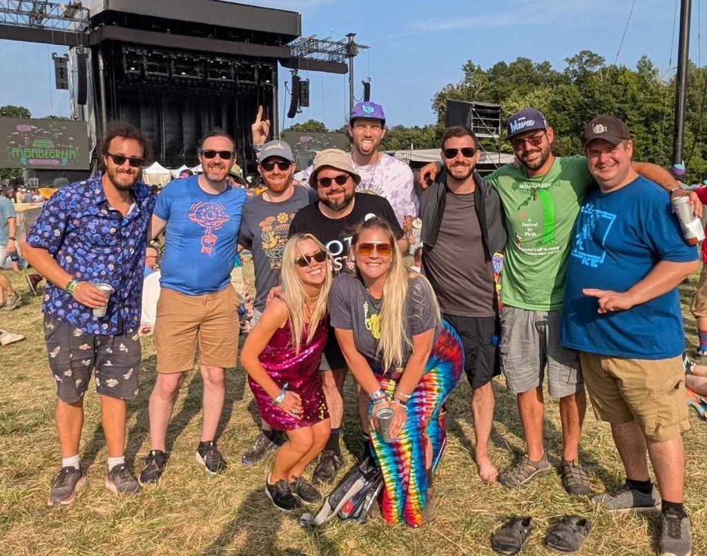 Author Andy Smith in center among Phish fans at Mondegreen, 2024.